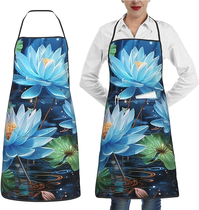 Kitchen Aprons for Men Women Waterproof Apron with 2 Pockets Tropical plants and parrots Apron Adjustable Bib Aprons