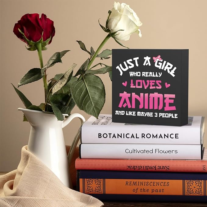 Anime Room Decor Anime Gifts for Girls Teen Girl Bedroom Decor Anime Party Decorations Anime Birthday Decor Just a Girl Who Really Loves Anime, Wooden Box Decor for Home Bedroom Living Room Office