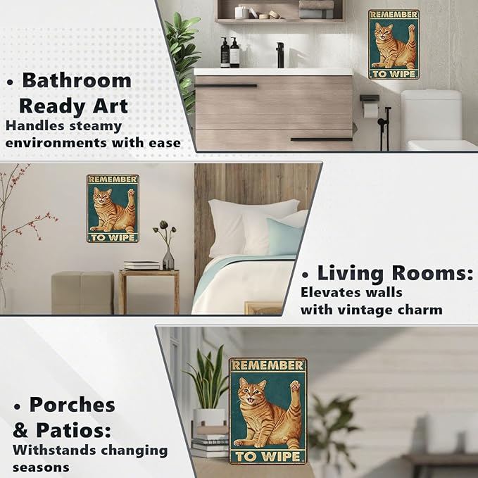 Retro Orange Tabby Tin Sign Remember To Wipe Vintage Cat Wall Decor Funny Nostalgic Metal Poster Cat Lovers Decorations for Home Bathroom Toilet Indoor Bedroom 16 * 12 In