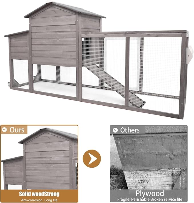 PetsCosset 79" Wooden Chicken Coop Rabbit Cage with Nesting Box, Waterproof Roof, Removable Tray, Combinable