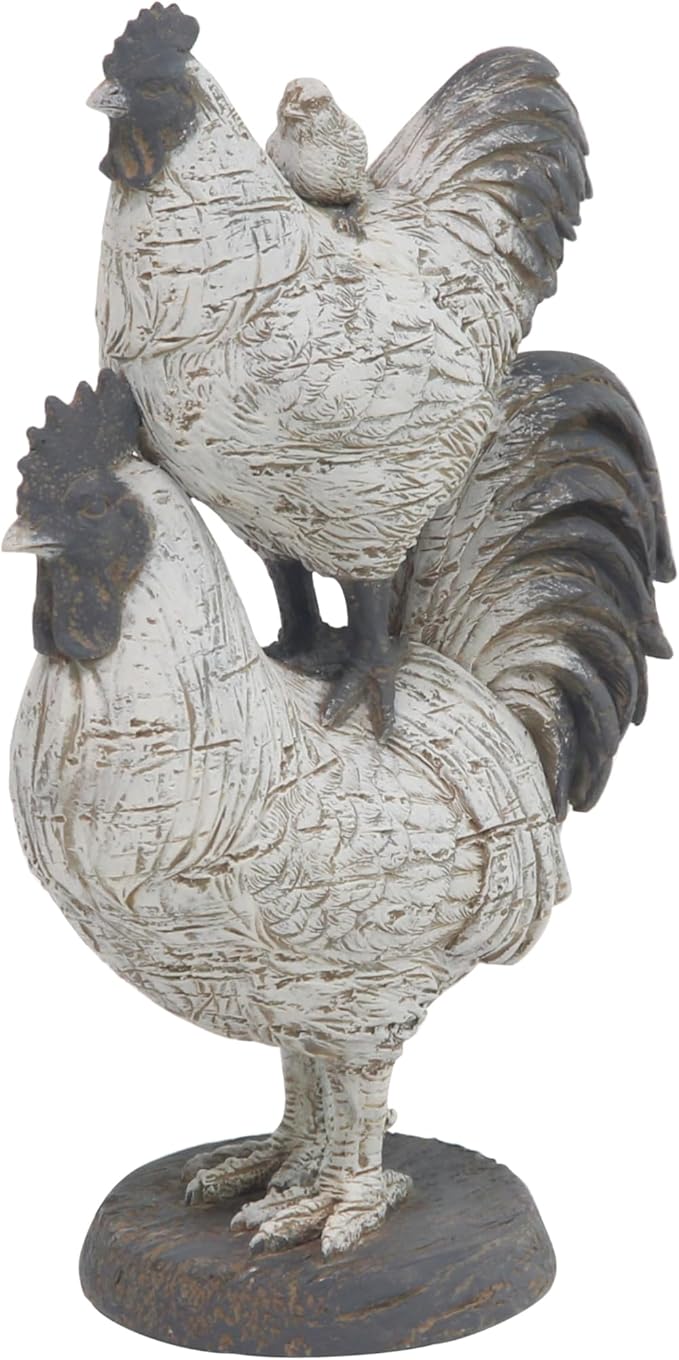 Deco 79 Polystone Rooster Decorative Sculpture Home Decor Statue, Accent Figurine 8" x 5" x 12", White
