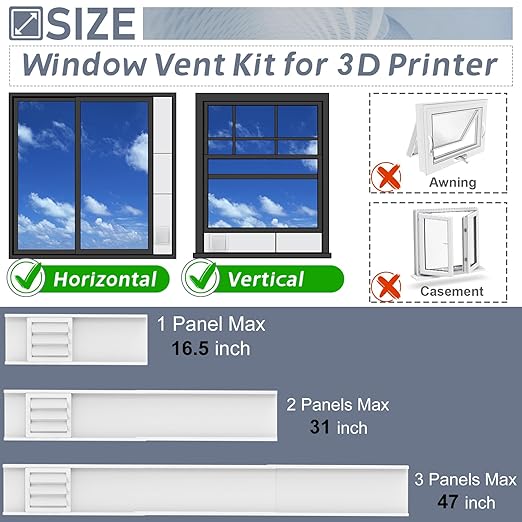 Flamorrow Window Vent Kit with Outdoor Vent Cover Fit for 3" and 4" Hose，Adjustable Window Vent Seal Panels for Exhaust Ventilation Duct of Laser Engraver/3D Printer Enclosure, Dryer, Grow Tent