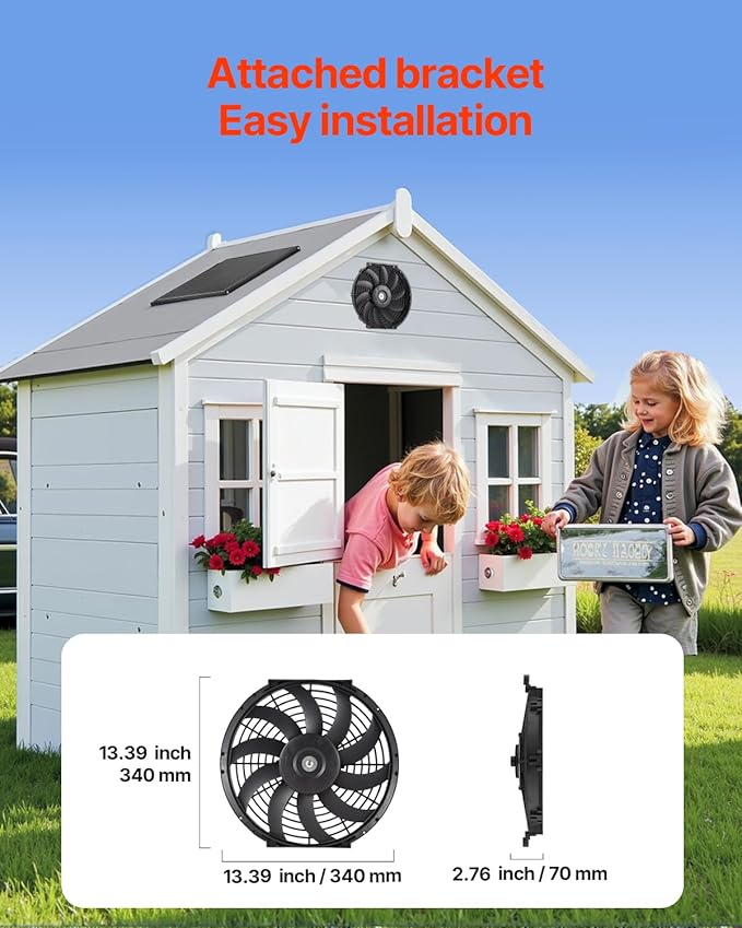 VEVOR Gable Mount Fan, 12 Inch Solar Power Attic Exhaust Fan with Adjustable Thermostat & Outer Mesh, 1300 CFM House Ventilator Cools Up to 1850 Sq.Ft, Quiet Ventilation for Roof, Garage, Shop, Black