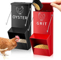 Leinuosen 2 Pack Metal Chicken Oyster Shell and Grit Feeder with Lid and Hook Hanging Mountable Chicken Feeder Trough Automatic Gravity Poultry Coop Accessories Water Dispenser for Chicks, Ducks, Hens