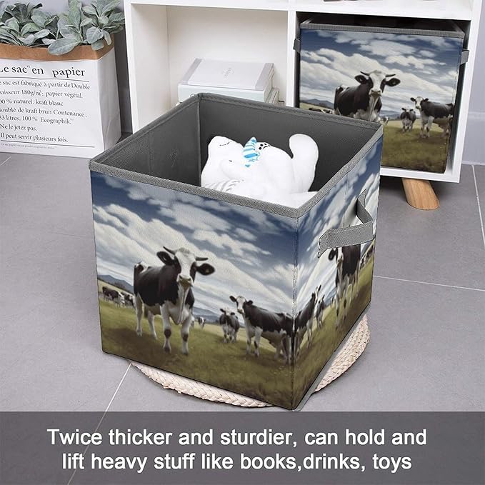 Farm Cow Pictures Storage Bins Cubes Fabric Cube Organizer with Handle Durable Storage Boxes Large Storage Baskets Foldable Cube Bins for Home Clothes Closet Organizers