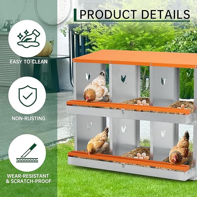 Chicken Nesting Box, 4 Hole Chicken Coop Boxes with Lid, Nesting Boxes for Chickens with Swing Perch and Roll Away Egg Collection for Chicken Coop, Chicken Nest, Double Layer 4 Compartments