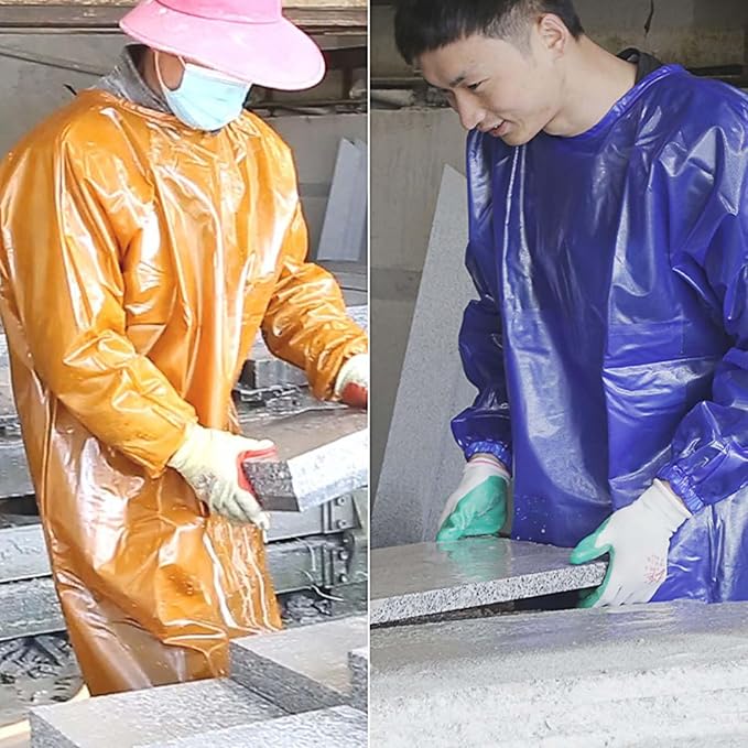 Double Thickened Industrial Apron Cowboy Aprons Water Proof and Oil-Proof Reversible Smock Lace-up Design Wide Elasticated Cuffs