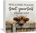 Highland Cow Bathroom Decor Sign - Farmhouse Western Animal Bathroom Decor,Rustic Farm Animal Welcome Please Seat Yourself Thank You Signs,Highland Cow Gifts for Women Signs & Plaques
