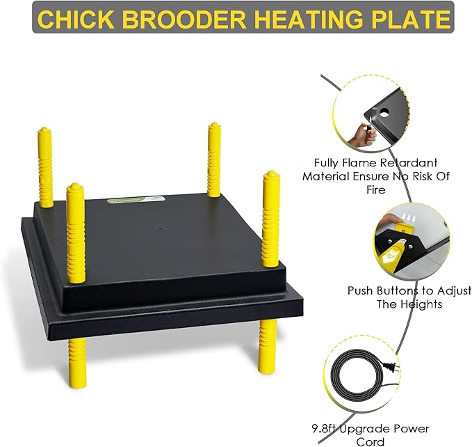 Chick Brooder Heating Plate, 12" x 12" Brooder Heater for Chicks with Adjustable Heights