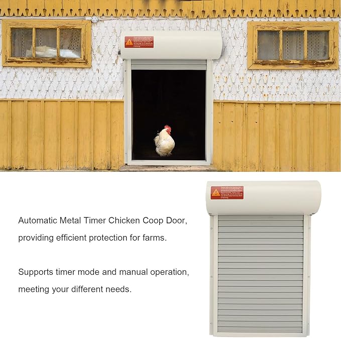 Automatic Chicken Coop Door Solar, Electric Door Opener with Timer, HD LED Display Controller, for Duck and Goose Farms Safety Equipment(White)