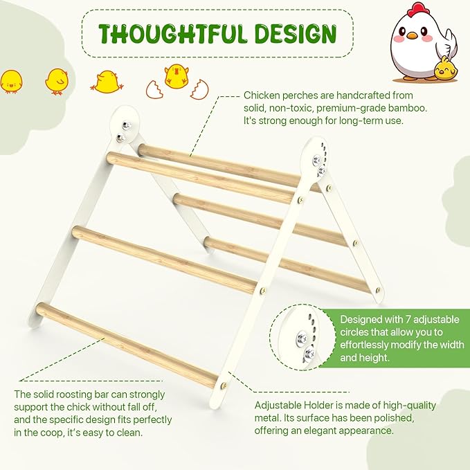Bamboo Adjustable Chicken Perches, with Adjustable 7 Circles Holder, Strong Roost Bar for Coop&Brooder, Training Perch for Chicks, El Pollitos, La Pollita, Easy to Install & Clean, Fun Toys for Chicks