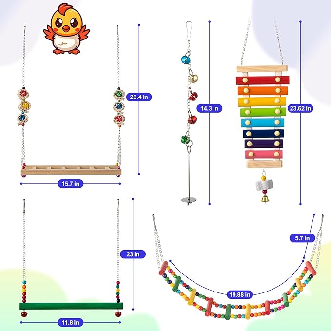 Little World 12PCS Chicken Toys for Coop - Complete Set of Chicken Toy, Coop Accessories Swing Ladder Bridge Mirror Pecking Toy Entertainment