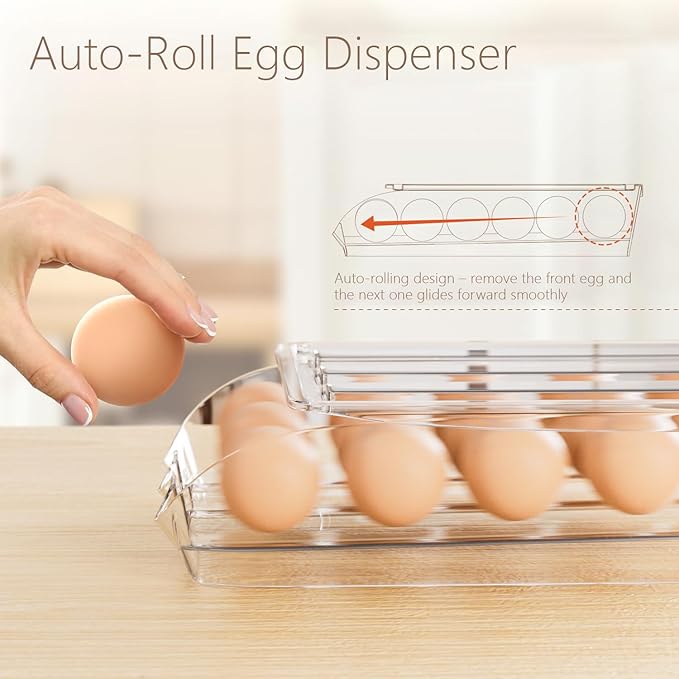 Proarea Egg Holder for Fridge, Stackable Rolling Egg Organizer for Refrigerator, Clear Egg Storage Container with Lid, Auto Rolling Egg Dispenser, Holds 36 Eggs, 18 Eggs per Tray