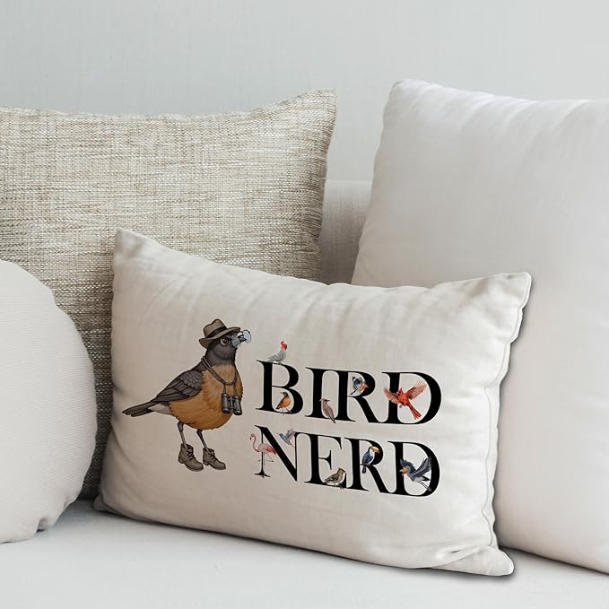 Funny Bird Nerd Pillow Covers 12x20, Gifts for Bird Lovers Watchers, Birds Watching Gifts Lumbar Throw Pillow Covers for Home Bedroom Living Room
