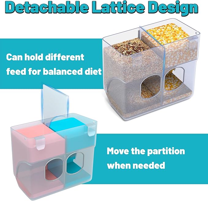 Automatic Chicken Feeder, Hanging Food Dispenser for Chicken Coop, No Waste Feeder with 2 Holes, Coop Accessories for Keep Food Dry & Keep Coop Tidy