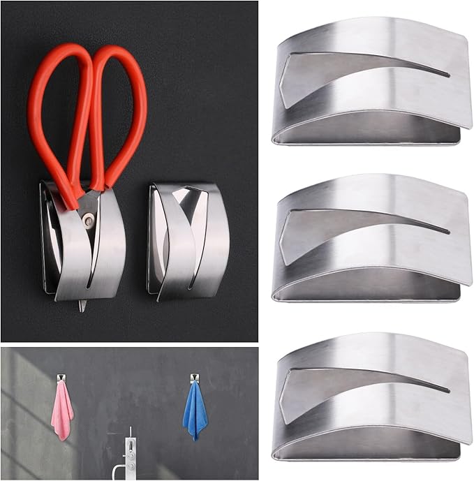3 Pack Kitchen Shears Holder Wall Mount Adhesive Kitchen Scissors Holder Clip Holster Organizer for Heavy Duty All Purpose Cooking Scissors Poultry Shears Seafood Scissor Knife Block Attachment