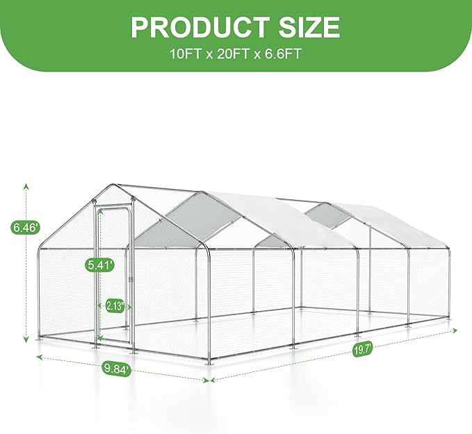 Large Metal Chicken Run, Chicken Coop with Lockable Door Spire Shape Walk-in Chicken Hen House with Waterproof & Anti-UV Cover for Duck Rabbit Habitat Cage Outdoor Poultry Cage for Yard Farm