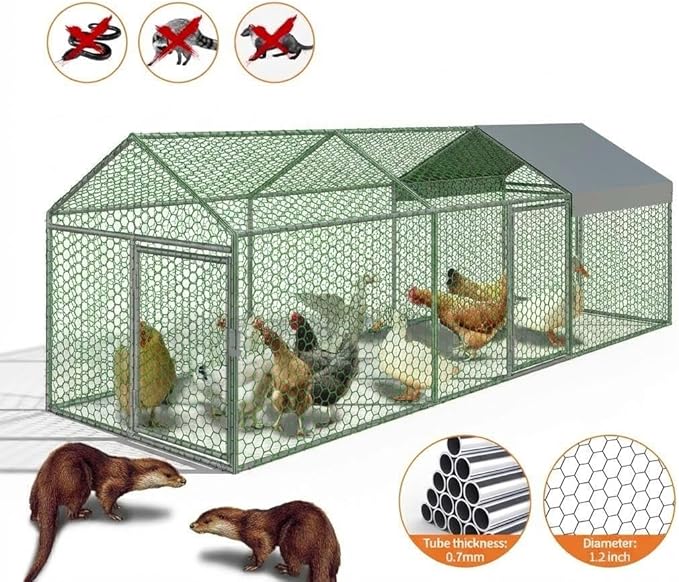 Metal Chicken Coop Chicken Run with Waterproof Anti-UV Cover, 120×40×40 in Outdoor Chicken Pen, Black Square Tube Poultry Cage for Backyard Hens Ducks