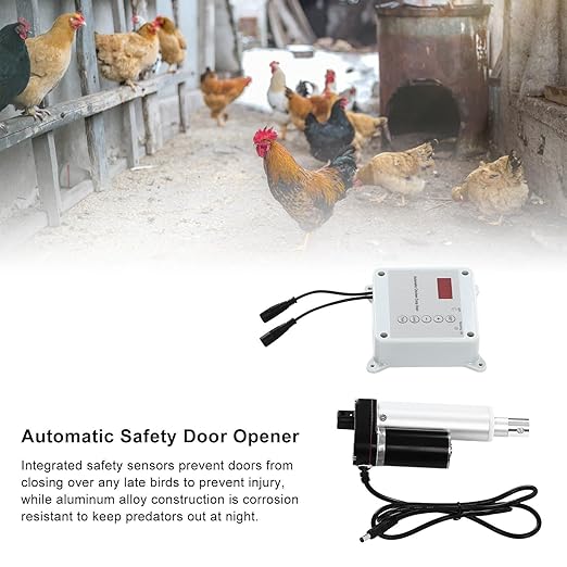 Hyuduo Automatic Chicken Coop Door Opener 30W – Light Sensor & Remote Control, IP44 Rated, Fits 9–39 Inch Doors, 44 lb Capacity Poultry Door Timer