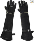 Animal Handling Gloves Bite Proof, Thickened Leather Cat Gloves for Scratching, Falconry, Welding, 23.6 inch Black Yellow