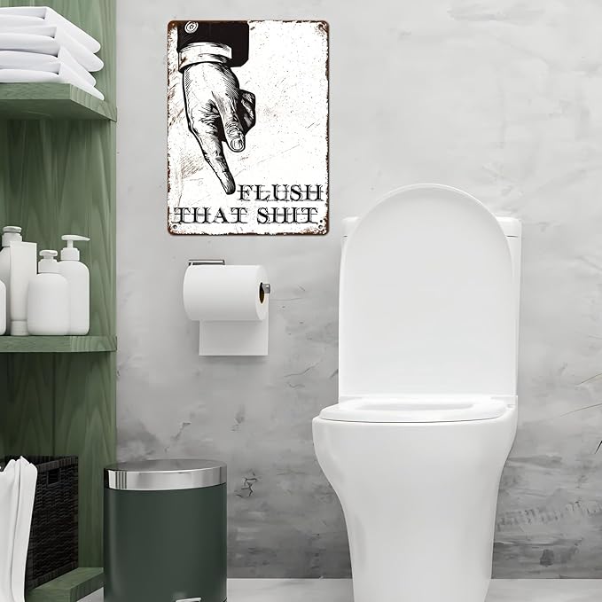 Funny Bathroom Sign Flush That Toilet Washroom Decor Metal Tin Sign 12 * 16inch