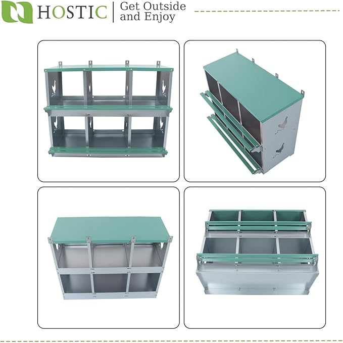 HOSTIC Green Chicken Nesting Box 6 Compartments Metal Laying Boxes for Chicken Hens Poultry Ducks Wall Mount Nest Box for Chicken Coop
