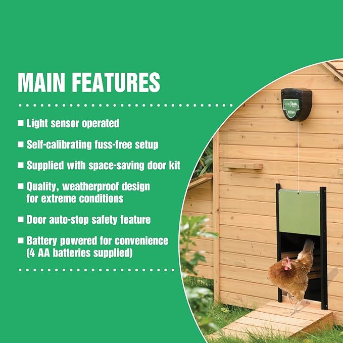 Brinsea ChickSafe Eco Automatic Chicken Coop Door Opener and Door Kit for Hen House with Adjustable Light Sensor, Safety Sensor, Space Saving 2-Stage Aluminum Door