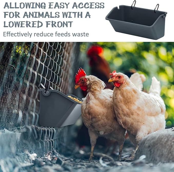 Wenqik 4 Pack 5 Quart Hanging Chicken Feeders Trough Goat Feeder Duck Water with Metal Clips Chicken Waterer Bucket Container for Fence Turkeys Horse Pig Deer Goose Livestock Poultry Supplies