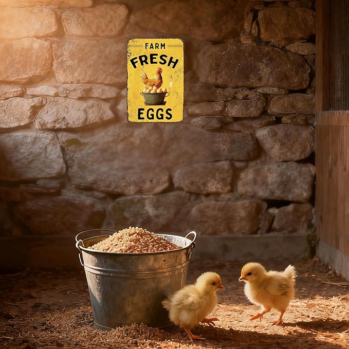 Farm Fresh Eggs Outdoor Chicken Coop Sign Retro Kitchen Decor Gifts For Chicken Lovers Vintage Metal Sign 8×12 Inches Tin Sign For Home Kitchen Yard Garden