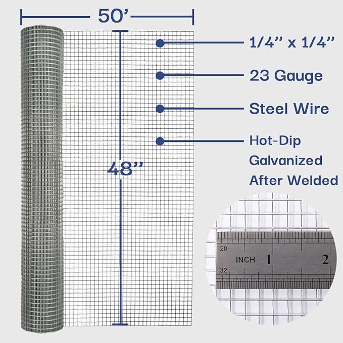 1/4 in. x 4 ft. x 50 ft. 23-Gauge Hardware Cloth Fencing, Chicken Wire, Galvanized Steel