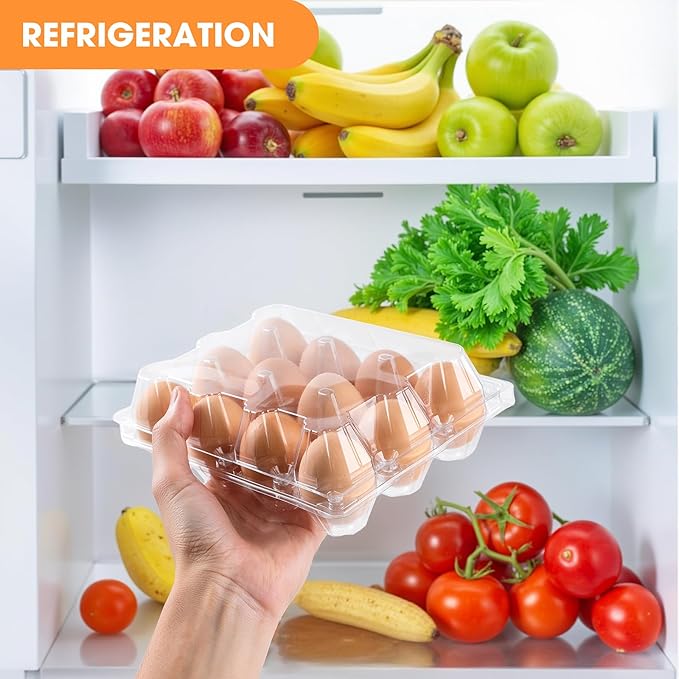 40 Pack Plastic Egg Cartons Cheap Bulk, 1 Dozen Clear Empty Egg Cartons for Chicken Eggs 3x5 Grids, Reusable Egg Carton for Family, Chicken Farm, Markets Display