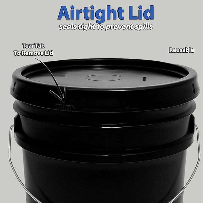 2-Gallon Bucket with Airtight Lid – Made in USA, Food Grade BPA Free Plastic, Heavy Duty Multi-Use, Metal Handle with Grip, Stackable Storage – Black, 10 Pack