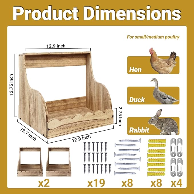 2-Pack Chicken Nesting Box, 2 Compartment Hen & Egg Laying Boxes, Easy Assembly Poultry Coop Accessories for Chickens Large