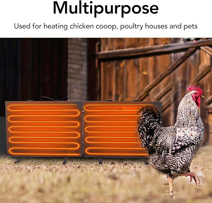 Foldable Chicken Coop Heater, 150W Chicken Coop Heater Coffee Color, Temperature Adjustable Power Failure Prevention with Timer Digital Display Chicken Coop Warmer for Outdoor (L)