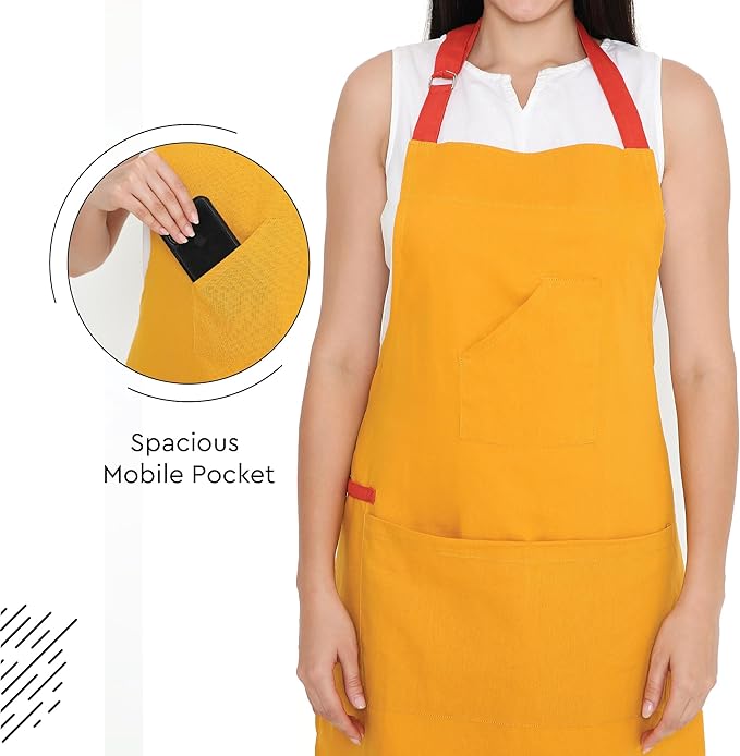 Encasa XO Adjustable Kitchen Cotton Apron With Pockets & Towel Holder Of Size 27x33 in (Mango) for Men & Women Chefs For Cooking & Baking in Home, Restaurants & Barbeque