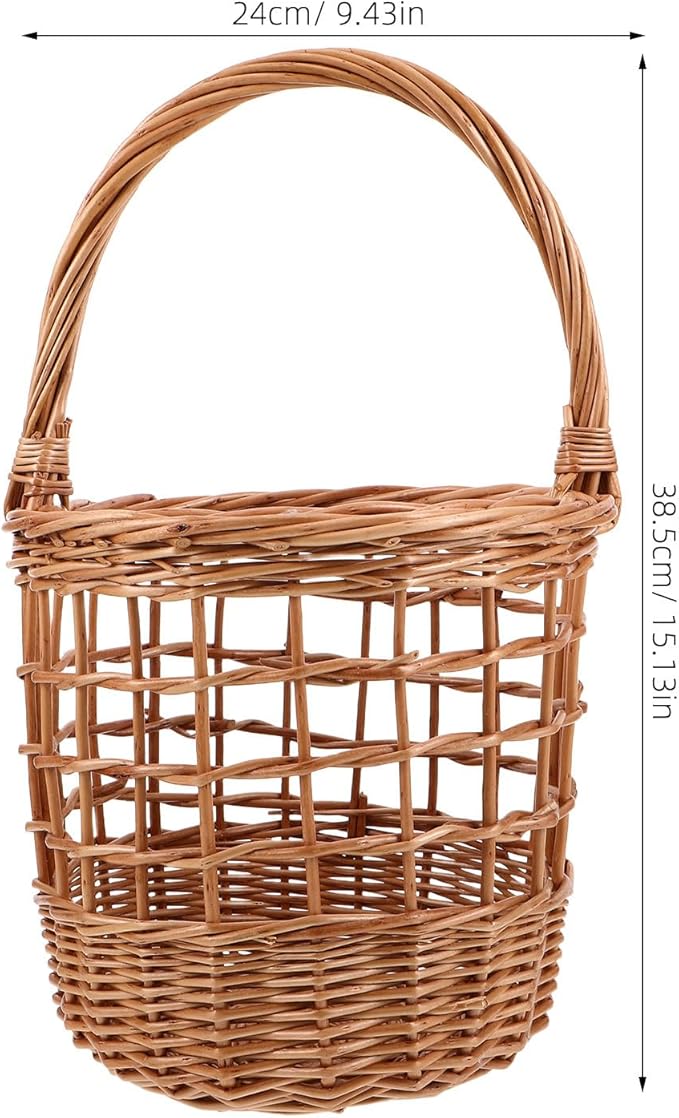 Rustic Wicker Basket: Egg Gathering Basket With Handle - Bread Storage Woven Bin - Rustic Farmhouse Design With Handles For Easy Carrying