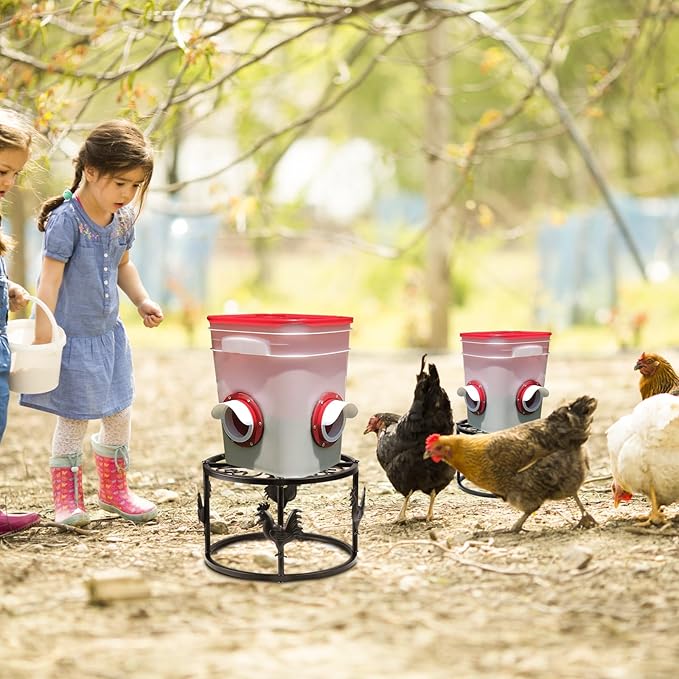 Metal Stand for Chicken Feeder Waterer, Heavy Duty Poultry Water Feeder Stand Holder with Basin, Rustproof Iron Chicks Feeding Buckets Support Shelves for Cat Dog Bowl Indoor Outdoor
