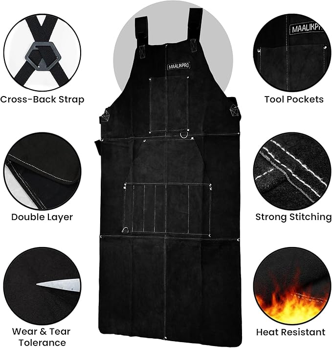 Leather Welding Work Apron with 9 Tool Pockets