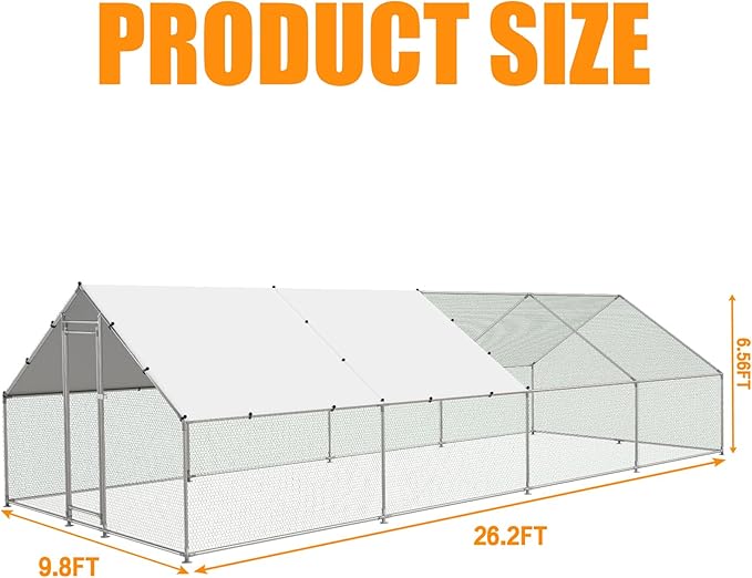Extra Large Metal Chicken Coop Walk-in Poultry Cage Hen Duck Run House with Waterproof & Anti-UV Cover Galvanized Rabbits Habitat Spire Shaped Cage for Outdoor Yard Farm Use