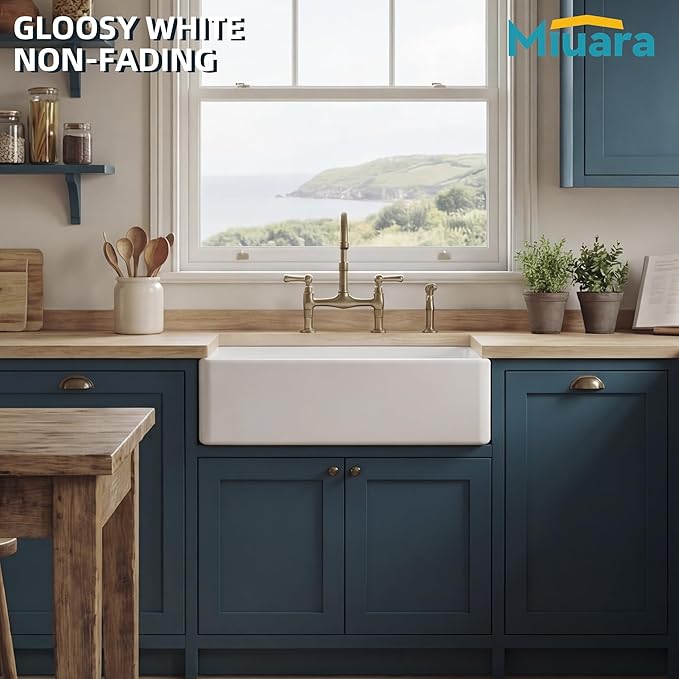Miuara Farmhouse Sink 30 Inch - White Apron Front Undermount Kitchen Sink Reversible 30"x18"x10", Farm House Style Single Bowl, Heavy Duty Solid Fireclay, Glossy White, for Kitchen & Laundry