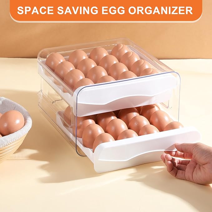 Clear 32 Egg Holder for Fridge, Egg Storage for Refrigerator, Egg Container for Refrigerator, Household Egg Holder for Fridge, Stackable Egg Container and Egg Dispenser for Refrigerator with Drawers