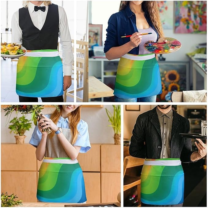 Short Aprons for Servers Unisex Chef Works Waitress Apron with 3 Pockets