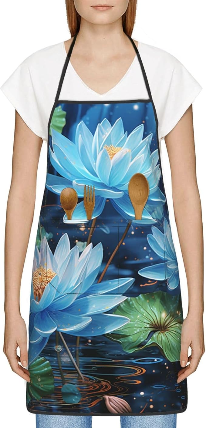 Kitchen Aprons for Men Women Waterproof Apron with 2 Pockets Tropical plants and parrots Apron Adjustable Bib Aprons