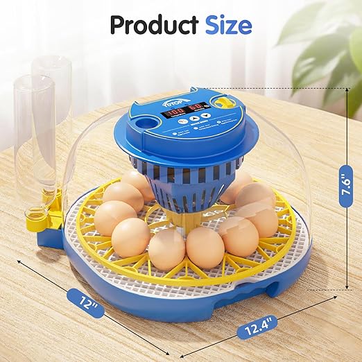 Chicken Egg Incubators for Hatching Eggs, 12 Egg Incubator with Automatic Egg Turning and Humidity Control – Chicken Incubators for Hatching Eggs with 360° View/Candler/Water Bottle Refill/Air Vent