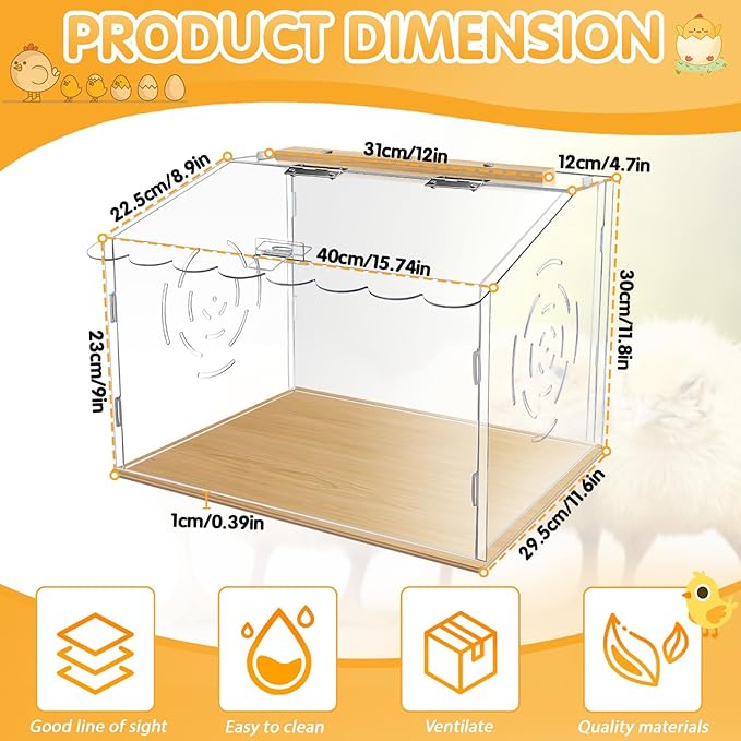 Spacious Chicken Brooder Boxs, Brooder Box for Chicks, Acrylic Chicken Brooder, Chickens Brooder Kit for Ruffed Grouse, Hedgehogs, Hamsters, Reptiles (Transparent)
