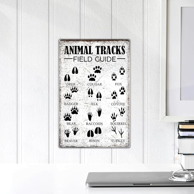 Animal Tracks Field Guide Metal Sign Educational Wall Art Decor For Home Cabin Lodge Rustic Nature Enthusiasts 8 x 12 Inch Vintage Kitchen Aluminum Outdoor Indoor