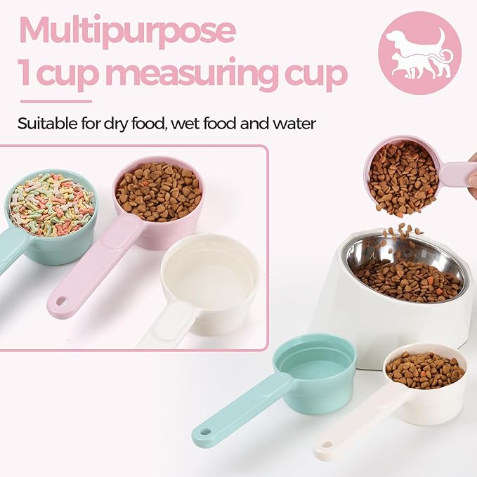Melamine Pet Food Scoop, Cat Food Measuring Cups, Comfortable Long Handle Scoop for Dog, Cat, Ferret and Rabbit Food, 1 Cup Size Pet Food Feeding Scoop Dishwasher Safe (Pink