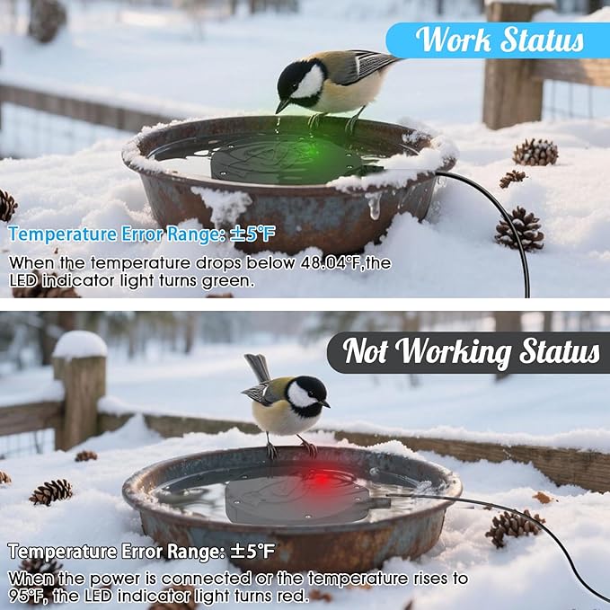 Bird Bath Heater, Upgraded 100W De-Icer Submersible Bird Bath Heaters for Outdoors in Winter, Chicken Water Heater for Winter, Thermostatic Control w/LED Indicator, 5.9 Ft Cord (Black-1Pack)