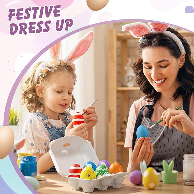 24 Pcs Half Dozen Easter Egg Cartons White Egg Holder Natural Pulp Paper for Chicken Eggs with Macaron Color Label Ribbon for Easter Gift, Arts and Crafts Reusable