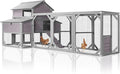 Extra Large Chicken Coop with Run, Outdoor 2-Tier 120"L Wooden Walk-in Chicken House for 6-8 Chickens, Poultry Hutch with 6 Nesting Boxes & Perches, Weatherproof Roof, Removable Leakproof Tray